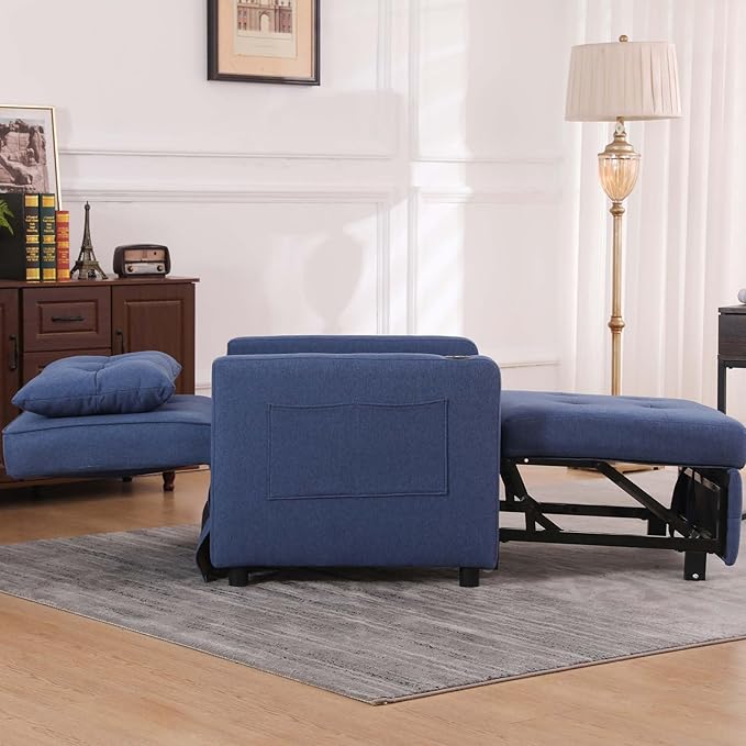 Convertible Chair Bed Sleeper for Adults 3 In 1 Sofa Bed Chair with USB Bedroom Sleeper Chair Pull Out Beds with Adjustable Back &amp PocketFabric Chair That Turns Into Beds For Living Room(Navy B