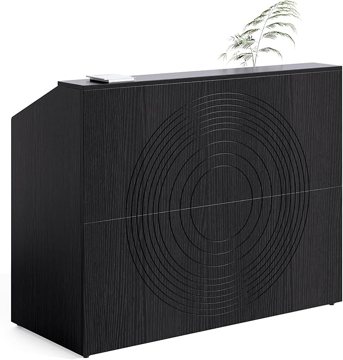 LITTLE TREE 47-Inch Reception Desk with Counter Black Front Desk Reception Room Table Retail Counter for Checkout Modern Welcome Desk for Lobby Office Beauty Salon