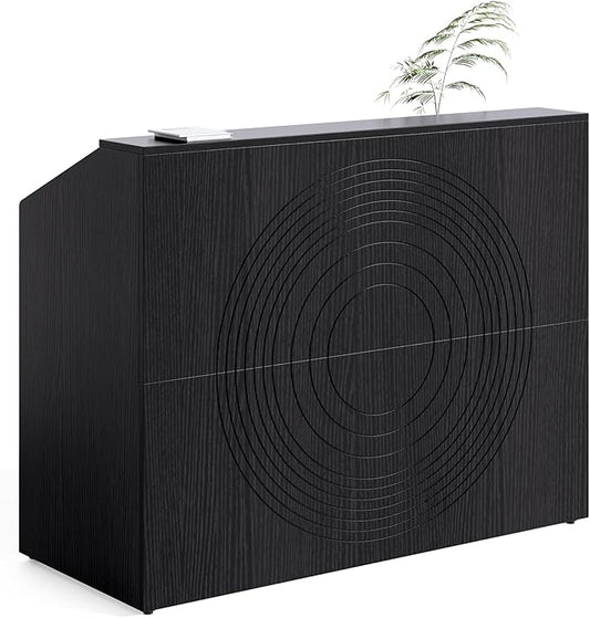 LITTLE TREE 47-Inch Reception Desk with Counter Black Front Desk Reception Room Table Retail Counter for Checkout Modern Welcome Desk for Lobby Office Beauty Salon