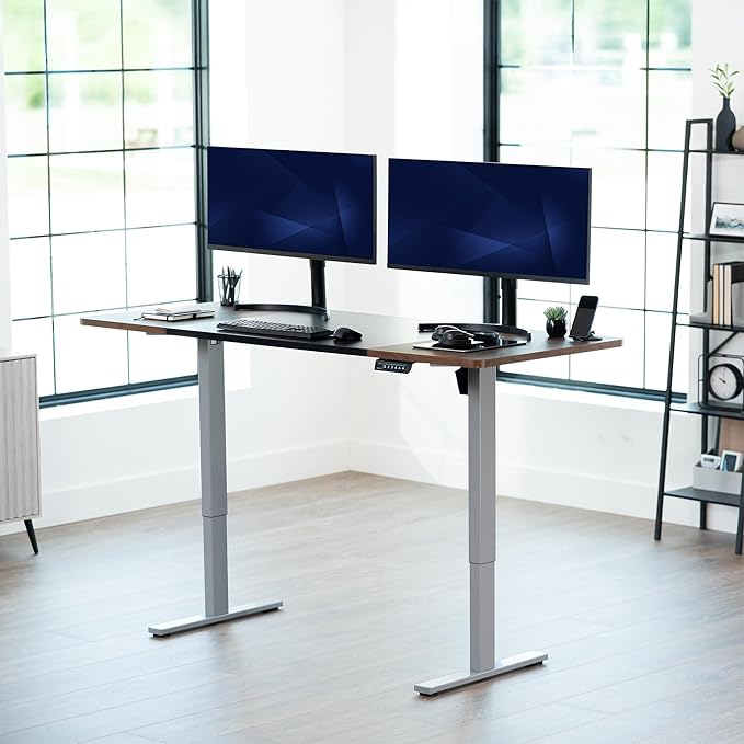 VIVO Electric 71 x 30 in Rustic Standing Desk Memory Height Adjustment 1B Series Holds 220 lbs Black and Vintage Brown Top Gray Frame DESK-KIT-1G7BN