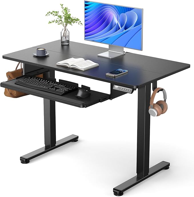 ErGear Electric Standing Desk with Keyboard Tray 44x24 Inches Adjustable Height Sit Stand Up Desk Home Office Desk Computer Workstation Black