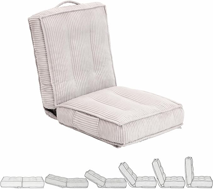 Adjustable Floor Chair with Back Support 6-Position Folding Meditation Chair Floor Sofa Chairs for Adults Comfy Accent Chairs for Reading Gaming Living Room Bedroom Light Grey