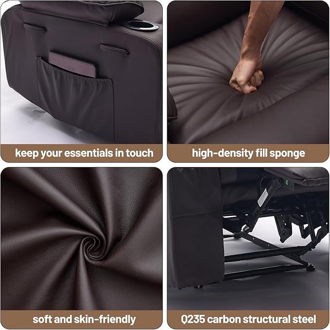 PU Leather Extra Wide Manual Recliner for Adults with Massage and Heat Large Lazy Chair with 1.5X Sponge Comfort Arm and Back for Living Room Bedroom