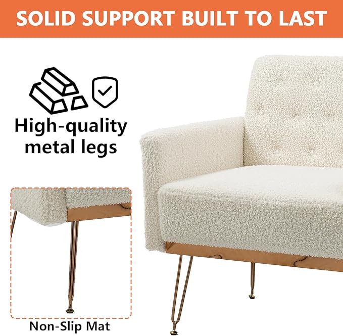 White Accent Chair for Living RoomBedroom | Mid Century Modern Armchair with Leg and Tufted Back Teddy Comfy Small Single Reading Chair (White)