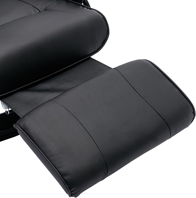 Faux Leather Manual ReclinerAdjustable Swivel Lounge Chair with FootrestCan Rotate 360 DegreesL-Right Angle Curved Wooden Frame Armrest and Wrapped Wood Base for Living RoomBlack
