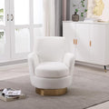 Teddy Swivel Barrel Chair Swivel Accent Chairs Armchair for Living Room &amp Bedroom - Comfy Round Barrel Chairs with Gold Stainless Steel Base (Ivory)