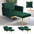 Velvet Accent Chair with Adjustable Armrests and Backrest Button Tufted Lounge Chair Single Recliner Armchair with Ottoman and Pillow for Living Room Bedroom Green