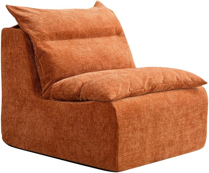 Accent Armless Chair Lazy Floor Seating Single Chair Sofa Lounger Leisure Accent Single Couch with Backrest for Living Room Bedroom Office Single Seat Orange