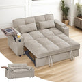 3 in 1 Sofa Bed 65 Inches Convertible Loveseat Sleeper with Side Table Pull Out Couch with 3 Level Adjustable Backrest Chaise Lounge with USB and Type-C Ports for Living Room Khaki