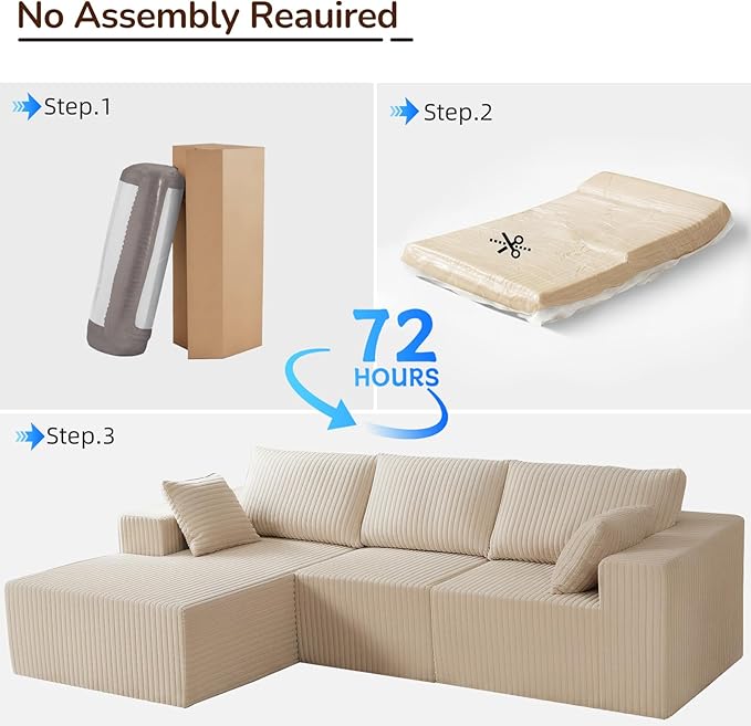 Boneless CouchCloud-Like Softness &amp Supportive FirmnessSectional Couches for Living RoomCloud Couch with No Assembly &amp Removable Washable CoversBeige