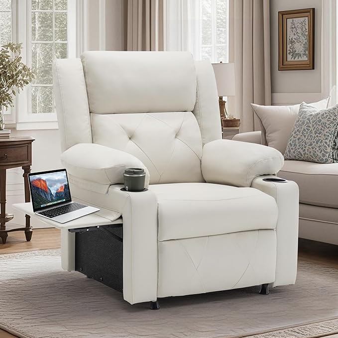 Aklaus Recliner Chair with Foldable Side Table Massage and Heat Reclining Chair Home Theater Seating Reclining Sofa with Side Pockets Cup Holders for Living Room BedroomIvy