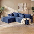 Redlife 97 L-Shaped Modular Sectional Sofa 4-Seater Boneless Couch with Ottoman 28 Deep Seat Blue Corduroy Upholstery Non-Slip Texture No Assembly Required