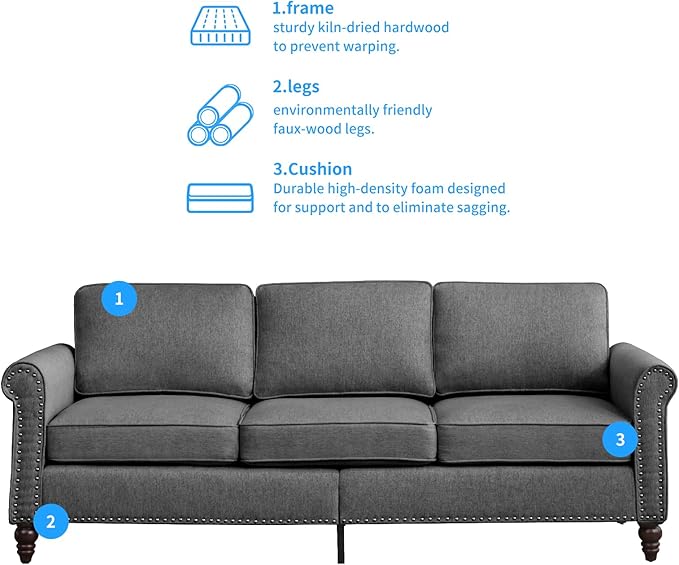 PUREMIND 3 Piece Living Room Sets Furniture Sectional Couch and Loveseat and Armchair Set Modern 3 Seater Sofa + 2 Seater Couch+ Accent Chair Furniture Set for Living Room