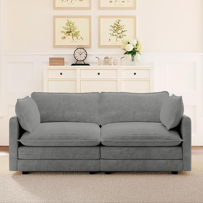 ROWHY 78'' Sectional 2 Seat Cloud Loveseat with 2 Throw Pillows Modern Corduroy Love Seat Convertible Cozy Sofa for Living Room Bedroom and Office Dark Grey