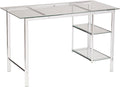 SEI Furniture Oslo Glass Writing Desk 47 Wide - Two Fixed Shelves w/Broad Glass Tabletop Chrome (AMZ9258OH)