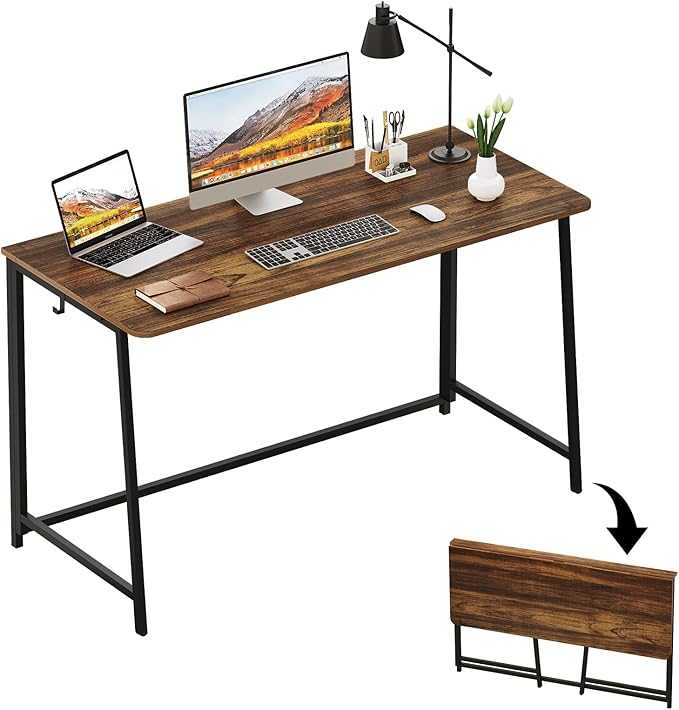 WOHOMO Folding Desk 47.2 Foldable Computer Desk for Bedroom Space Saving Computer Table Writing Workstation for Home Office Easy Assembly Walnut