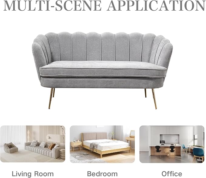 Chifee &amp Vingol Upholstered Small Loveseat for Small Space with Golden LegsLight Grey