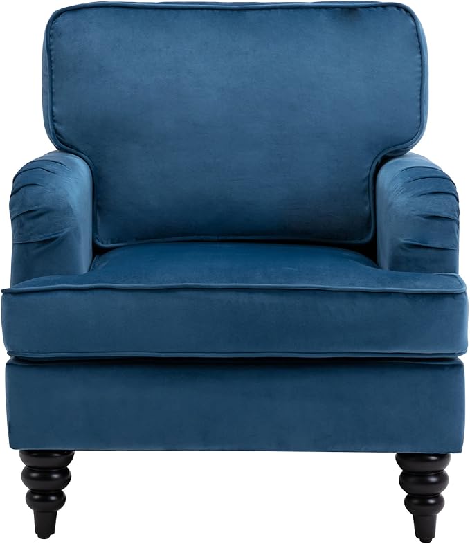 Midcentury Modern Accent Chair Velvet Arm Chairs Comfy Reading Chair Single Sofa Couch for Bedroom/Living Room/Salon Light Blue