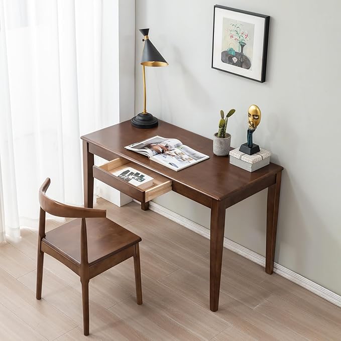 Solid Wood Desk with Drawers Small Computer Desk for Small Spaces Gaming Study Home Office Desks for Work Student PC Desk for Bedroom Escritorios para Cuartos