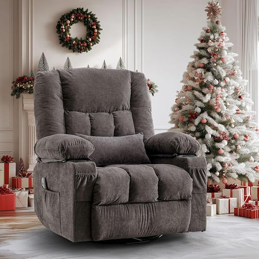 Power Swivel Recliner Chair with Rocking Function for AdultsOversized Rocker Recliner with Side Pocket2 Cup Holders for Living Room