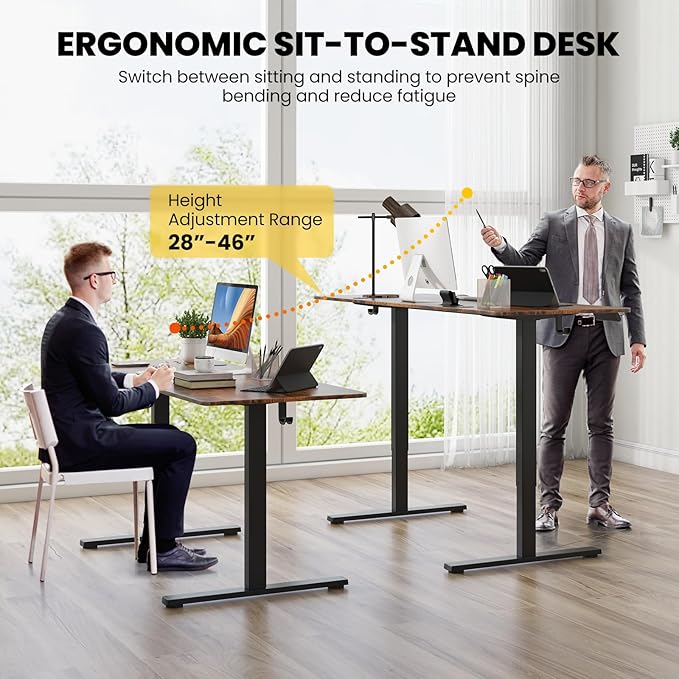 Tangkula 63 Inch Height Adjustable Electric Standing Desk Extra Large Sit Stand Desk with 3 Memory Height Settings Anti-Collision System 2 Hanging Hooks &amp Wire Holes Rising Desk for Home Offic