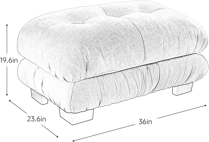 Upholstered Ottoman Footstool with Cushion for Sectional Sofa Couch 300lbs for Living RoomChenille Fabric(Light Coffee Color)