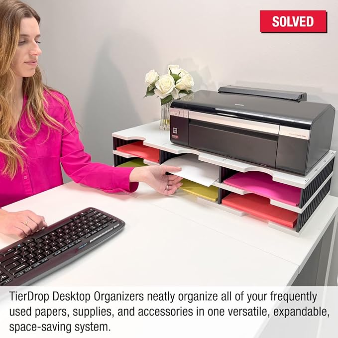 Ultimate Office TierDrop Desktop Organizer Document Forms Mail and Classroom Sorter with Optional Add-On Tiers for Easy Expansion (Gray w/Black 6-Compartment Unit)