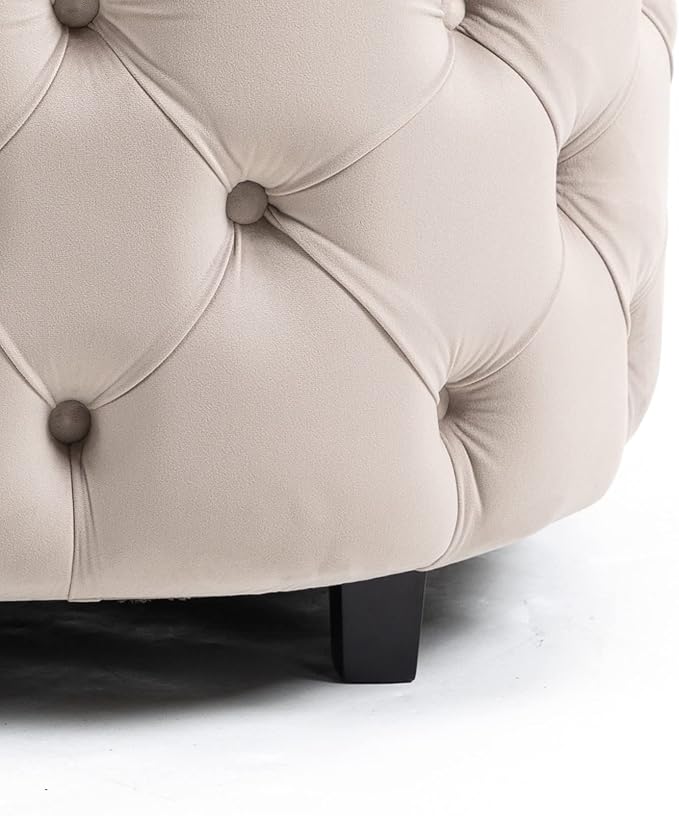 Setawix 40.6 W Round Barrel ChairModern Velvet Upholstered Accent Arm Chairs for Living RoomButton Tufted Club Chair OversizedLuxury Single Lounge Sofa Chair for BedroomOfficeHotel (Light Khaki)