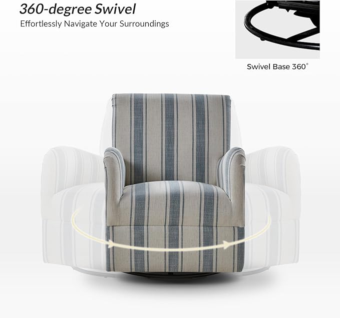 HULALA HOME Swivel Accent Chairs Set of 2 with Stripe Pattern Farmhouse Fabric Upholstered Armchairs with Metal Base 360° Swivel Traditional Sofa Chairs for Living Room Bedroom Blue