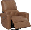 KINGYES Nursery Recliner Rocking Chair 270° Swivel Glider with Bluetooth Speaker &amp USB-C Port Faux Leather Nursery Rocking Chair Brown