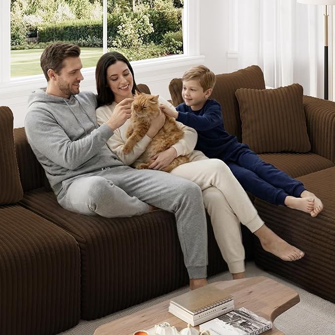 Novilla 141 Modular Sectional Sofa Modern Cloud Sectional Couch with Smarts Coil® Support U-Shape Boneless Couch for Living Room Apartments No Assembly Required Brown (4 Seat w/ 2 Ottoman)