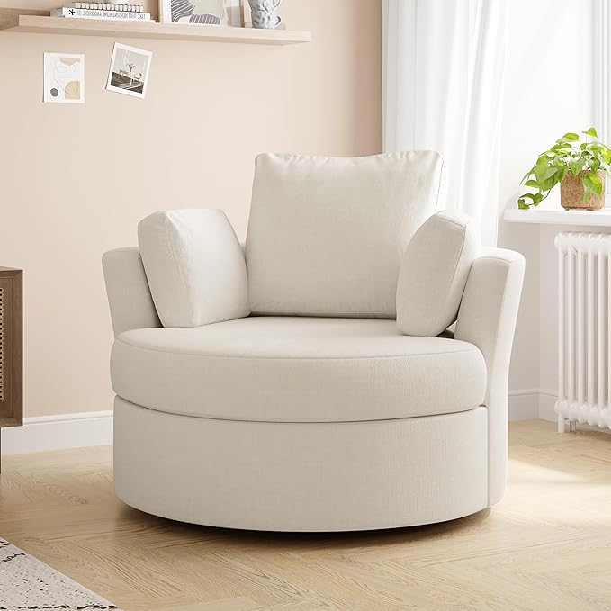 STARY Upholstered Swivel Barrel Sofa Modern Accent Chair with Cozy Cushioning Stylish Rotating Chair for Living Room Bedroom or Office