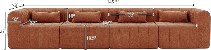 Christopher Knight Home Flarin 145.5 Convertible Sectional Sofa Couch L-Shape Home Sofa Living Room 4 Seat Sectional Sleeper Sofa Fabric Upholstered Comfy Cloud Couch No Assembly Orange