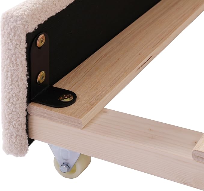 MERITLINE Twin Size Upholstered Daybed with Trundle and LED Light Teddy Fleece Sofa Bed Frame Wood Twin Trundle Bed for Bedroom Living Room Beige
