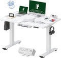 FLEXISPOT EN2 Whole-Piece Standing Desk with Clamp Power Strip 48 x 30 Electric Stand Up Height Adjustable Desk with Cable Management (White Frame + 48 Marble Gray Top 2 Packages)