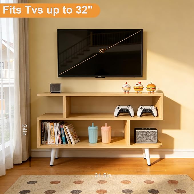 Lightdot TV Stand for TVs to 35'' Modern Entertainment Center with 3 Open Storage Shelf Sturdy Media Console Table for Living Room/Entrance/Sofa Cabinet Apartment Easy Installation-Walnut
