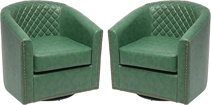 KINWELL 50 Faux Leather Upholstered Loveseat Sofa with 2 Swivel Barrel Accent Chairs Minimalist Comfy 2-Seater Couch and Armchair for Small Spaces Apartment Green