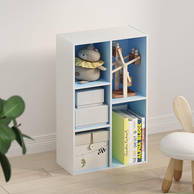 Furinno TOMI TV Stand 5-Cube Entertainment Center with Open Shelf Reversible TV Console for Living Room Bedroom Home Office Light Blue