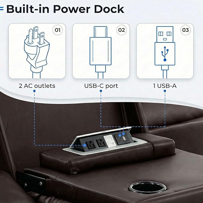 MANBUR 74 RV 3 Seater Recliner Sofa with Flip Backrest &amp Drawer Manual Reclining Couch with USB Ports AC Outlets &amp Cup Holders for RV Living Room Home Theater Seating PU Brown