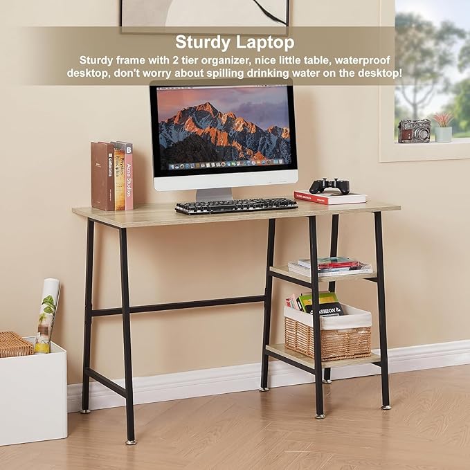 VECELO 43 Inch Computer Desk Writing Study Work Office Table Modern Desk with Shelves Wooden Desk for Home BedroomOak Desk
