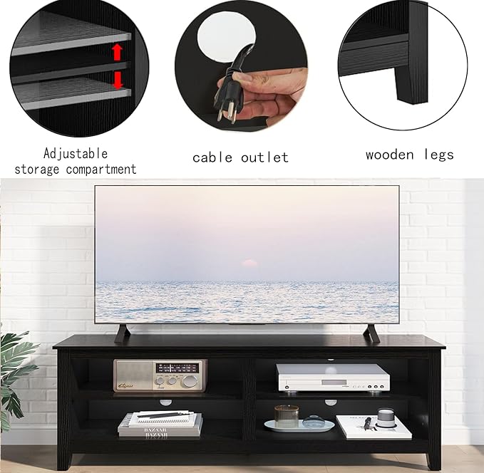 TV Stand for 65 inch TV with StorageModern TV Entertainment Center for BedroomTV Media Console Table with 4 Open Storage Shelve55 inch Wood TV Cabinet Black