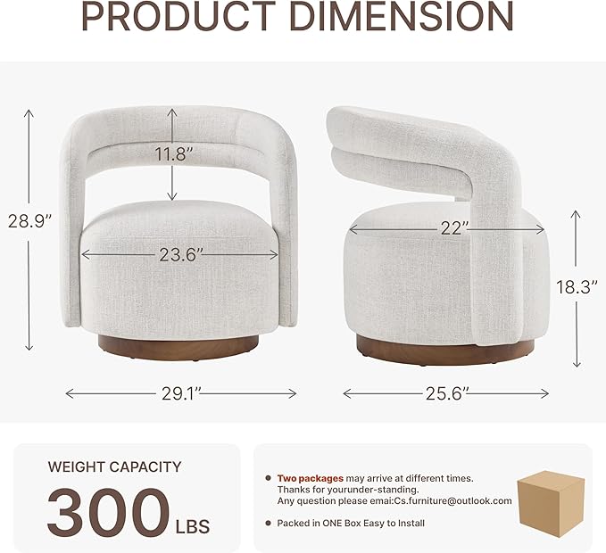 Swivel Accent Chair Set of 2 Upholstered Barrel Chair with Open Back Design Modern Arm Chair with Wooden Base for Living Room Bedroom Reading WaitingroomWheat