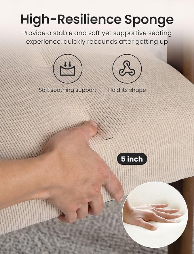 Mid Century Modern Accent Chairs for Living Room Comfy Bedroom Chairs for AdultsSmall Wide Reading Nook Arm Chair 105° Ergonomic Cozy Khaki Corduroy Armchair with Rubber Wood