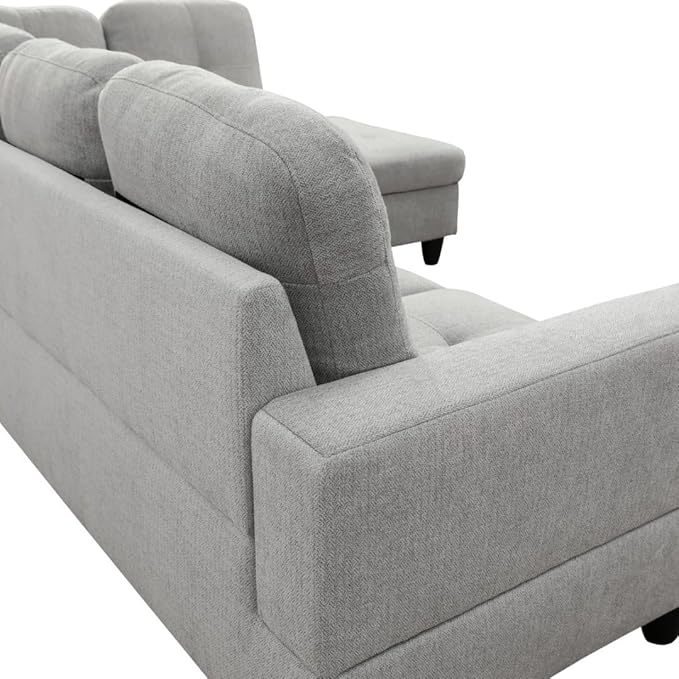 L-Shaped 3-Piece Flannel Sofa with Storage Ottoman Set Sectional Couch Sofa Set for Living Room Office Small Space Light Grey