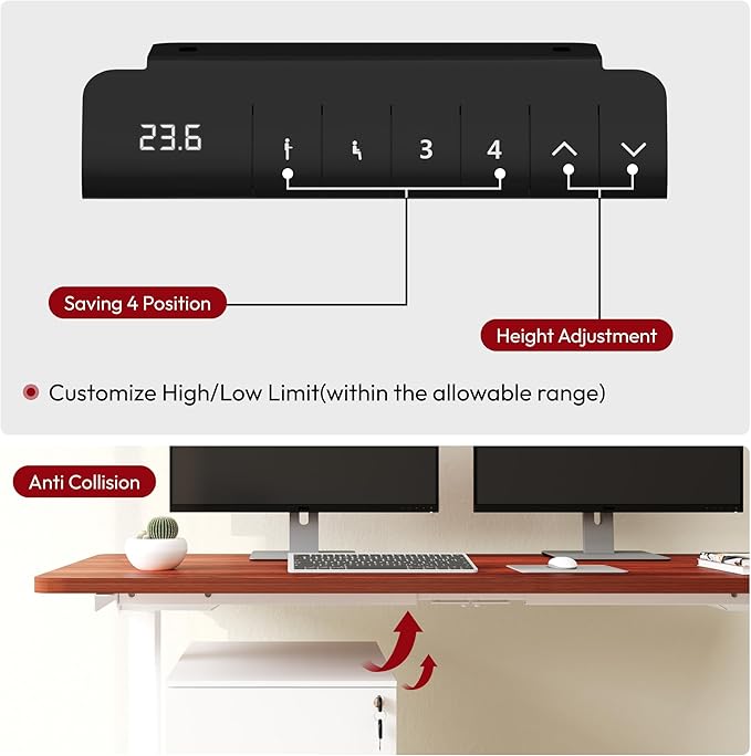 SANODESK Standing Desk with Dual Motor 3-Stage Lifting Column Handset with 3 Preset and Sit-Stand Reminder - 60 inch One-Piece Mahogany Desk/White Frame Height Adjustable Desk for Home and Office