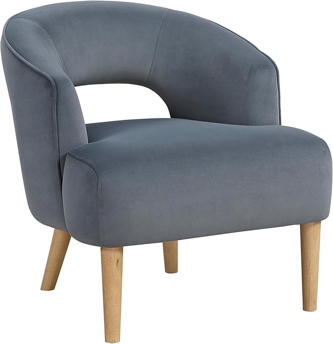 Lexicon Accent Arm Chair Modern Comfy Velvet Accent Chair Open Back with Solid Wood Legs for Living Room/Bedroom/Office/Waiting Room Dark Gray