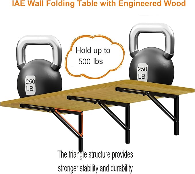 IAE 48 x 22 Floating Foldable DeskWall-Mounted Folding Computer Table with Engineered WoodStudy Table with Shelf BracketsFold Down ShelfFold Computer Desk for Small SpacesHolds 500 lbNatural