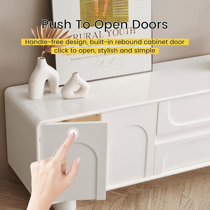 62.99 TV Stand for 55/60/65 TV Modern Entertainment Center with Storage Cabinets and Drawers Mid Century Media Console Table Cream White Television Stand for Living Room
