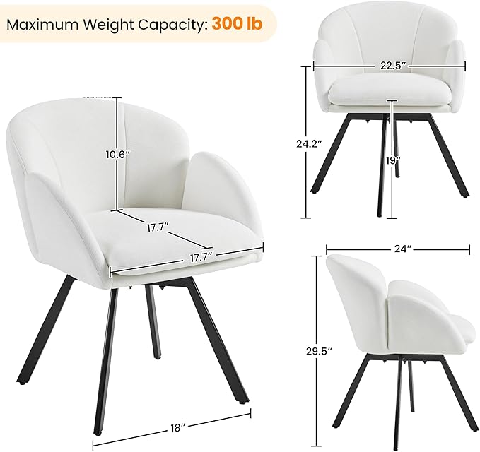 Yaheetech Swivel Accent Chair Flower Chenille Armchair Vanity Chair Side Chair with 360-Degree Swivel Base and Seat Cushion for Living Room/Bedroom/Home Office/Makeup White Set of 2