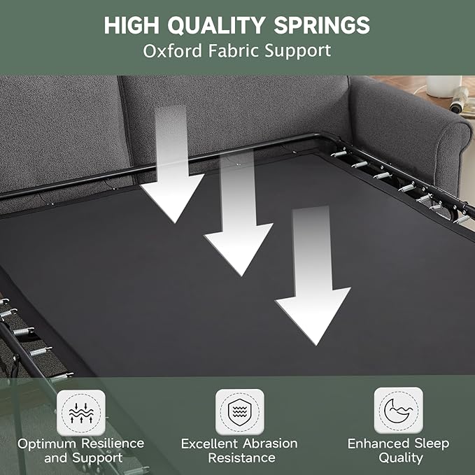 ONBRILL Pull Out Sofa Bed 2-in-1 Full Size Convertible Sleeper Sofa Couch with Pull Out Bed USB Charging Port Hide a Mattress with Menmory Foam Loveseat Couch for Living Room Dark Grey